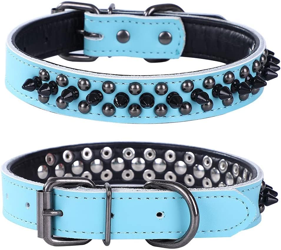 haoyueer Spiked Studded Dog Collar, Genuine Leather Dog Collar