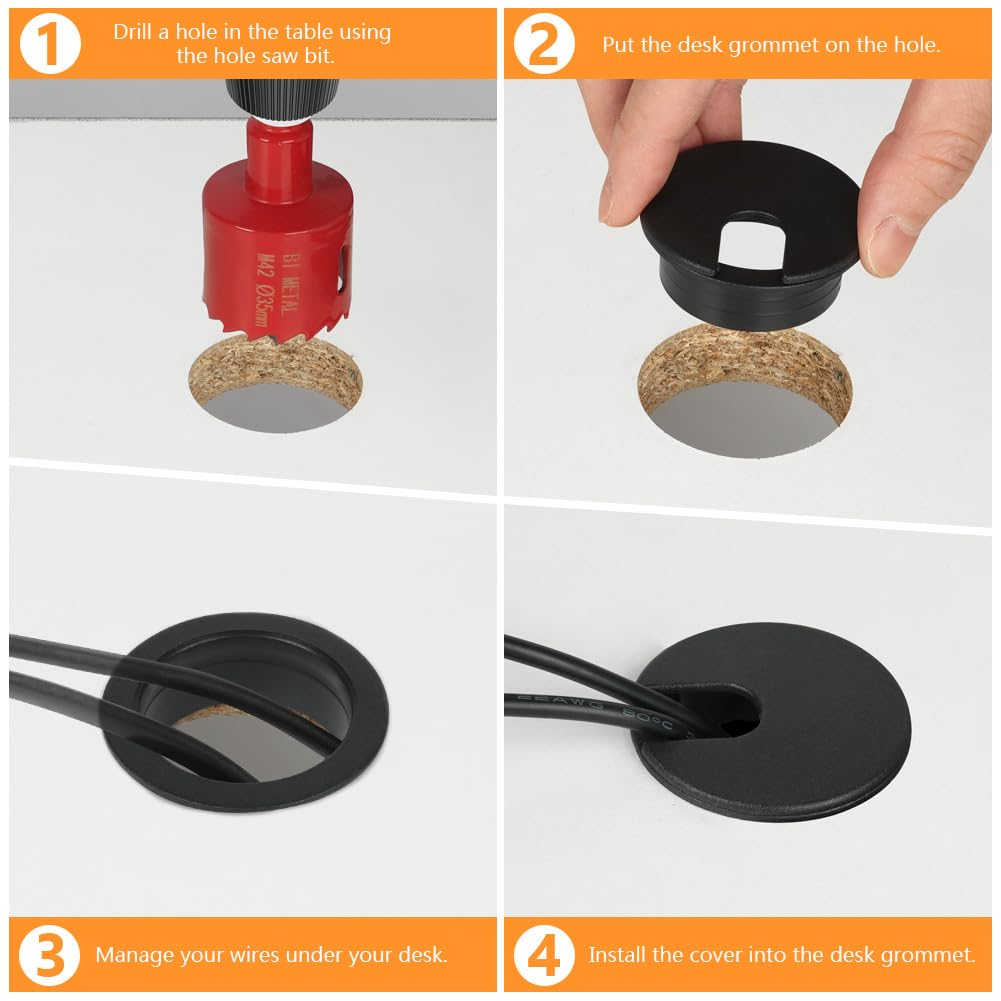 Flintronic Passacavi Per Scrivania - 12 Pezzi Con Sega A Tazza | Organizza Cavi Casa E Ufficio - Foto 9