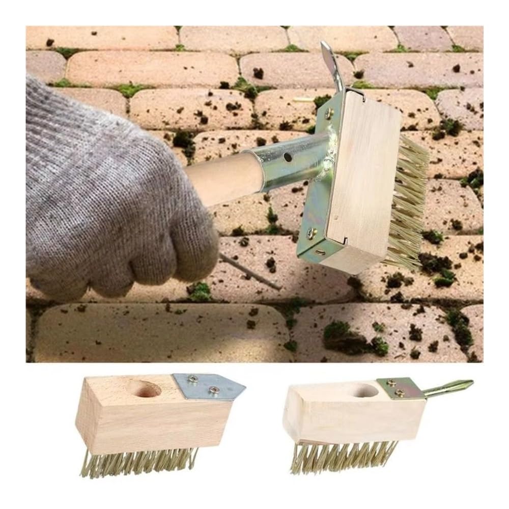 Brosse de désherbage à Manche en Bois Massif, Poils métalliques en Acier Inoxydable for Le Nettoyage des Fissures des allées de Jardin(Color 2)