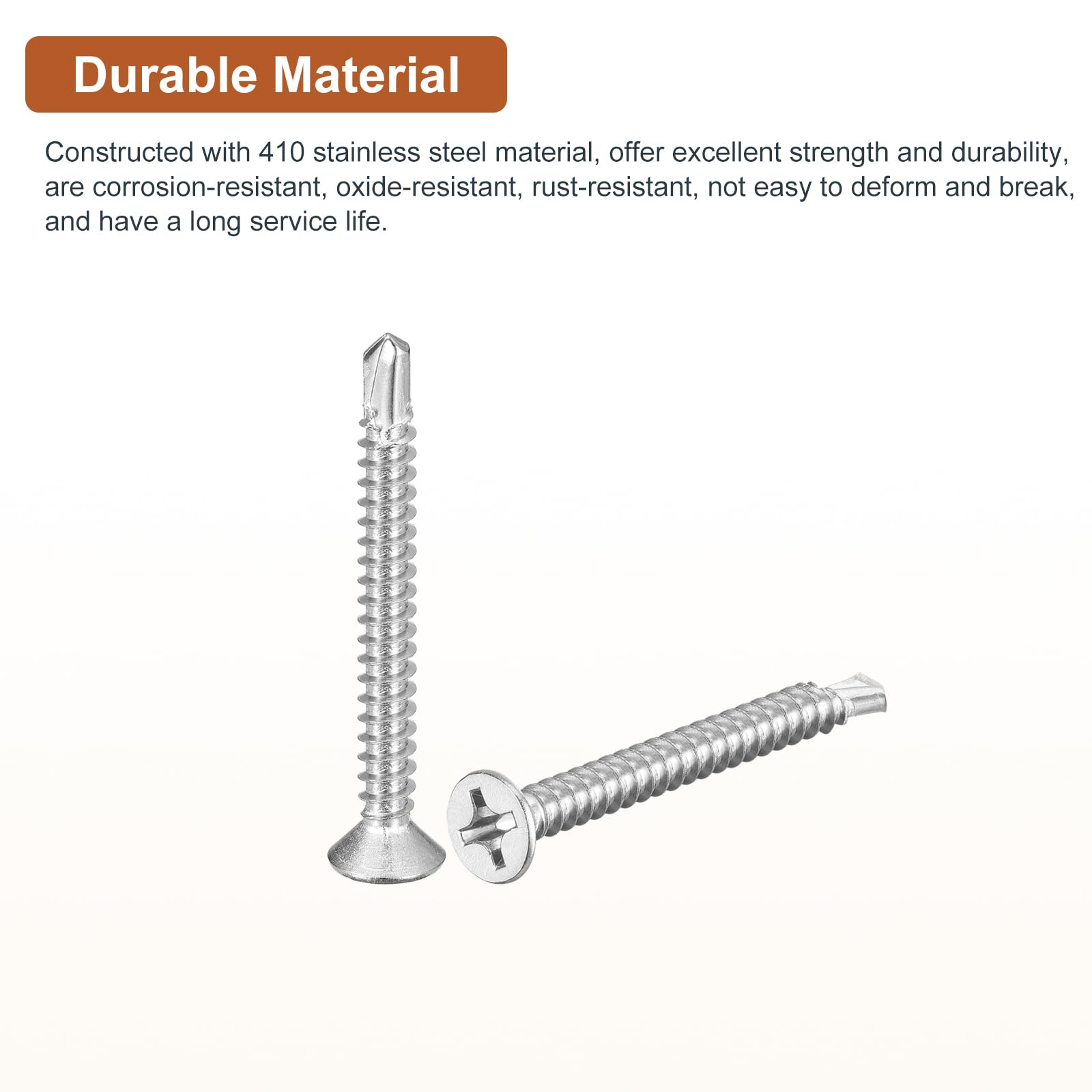 DTGN 25Pcs ST5.5x50mm Self Drilling Screws, 410 Stainless Steel Flat Head Phillips Sheet Metal Screw - Image 3