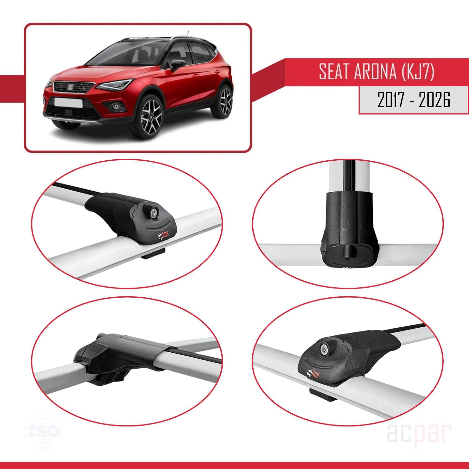 Compatibile con Seat Arona (KJ7) 2017-2026 ACE-1 Barre Tetto Portapacchi Auto Barre Portatutto Grigo Alluminio 2 Barre