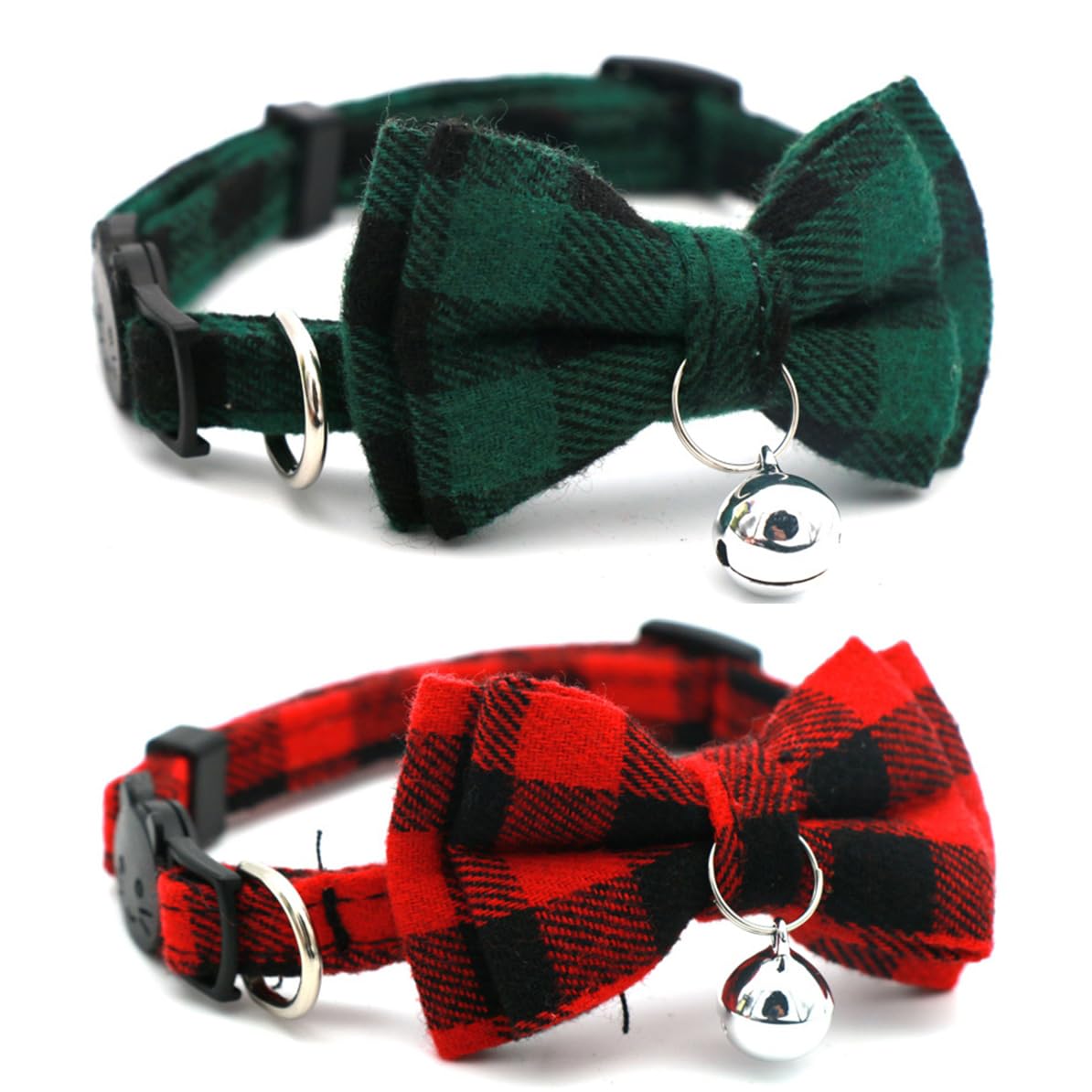 2-Pack Plaid Cat Collars With Bell & Bow - Breakaway Safety Collars For Kittens & Small Dogs - View #7
