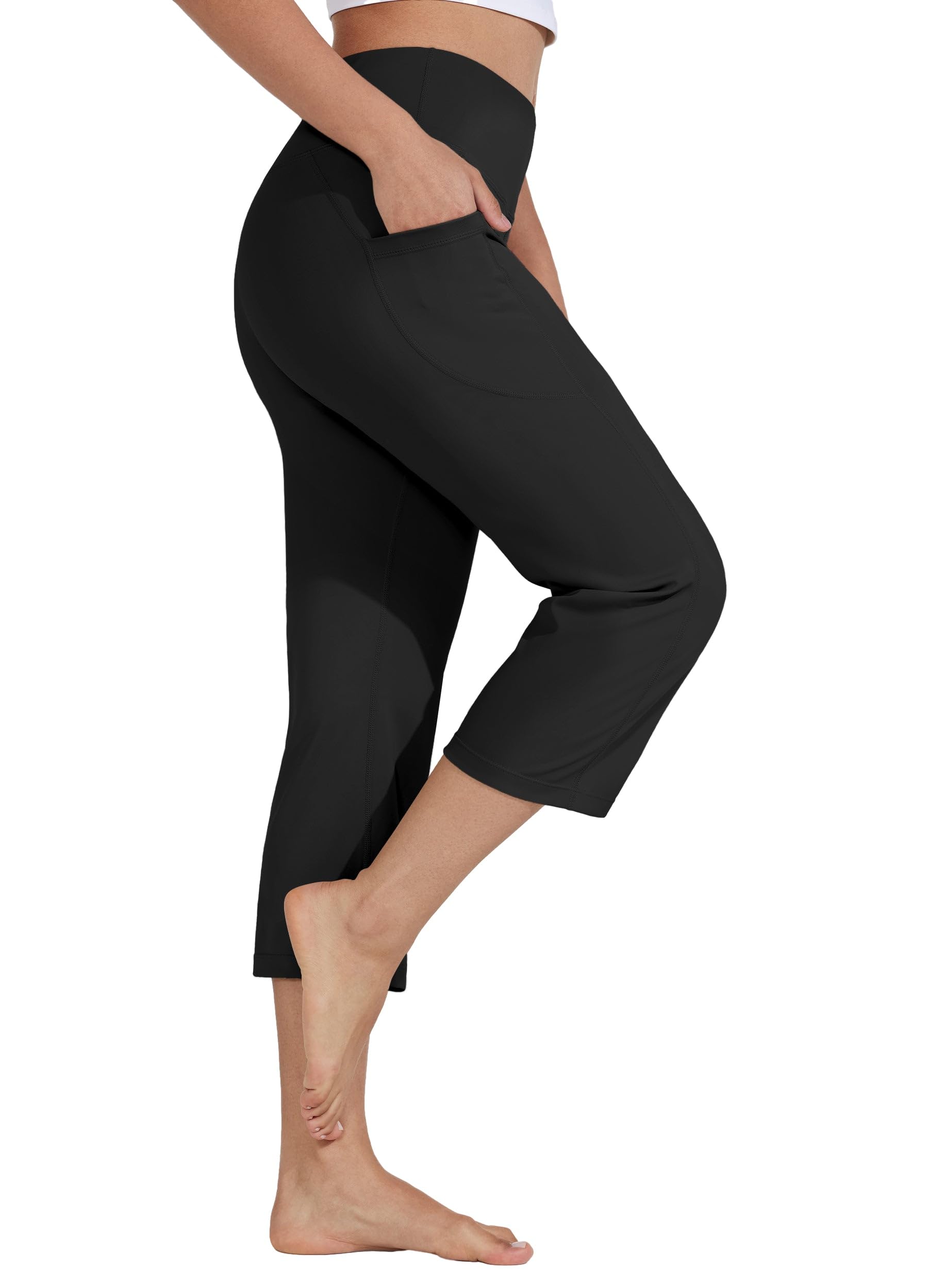 WILLIT Caprihose Damen Yogahose Sporthose Capri Leggings High Waist Hosen Crop gerades Bein Sommerhose Freizeithose Sport Übung Workout 21" mit Taschen