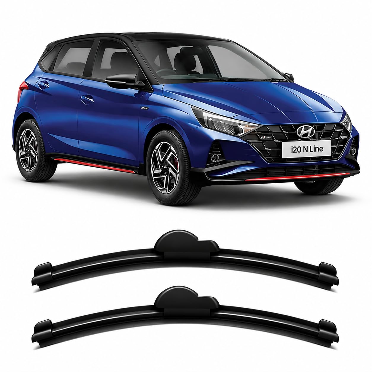 Banana Wiper Blades for Hyundai i20 N line 2023-2026 present Front Windshield | Set of 2 | Curved Beam Type | U Hook | Graphite Rubber | Streak-Free-image-32