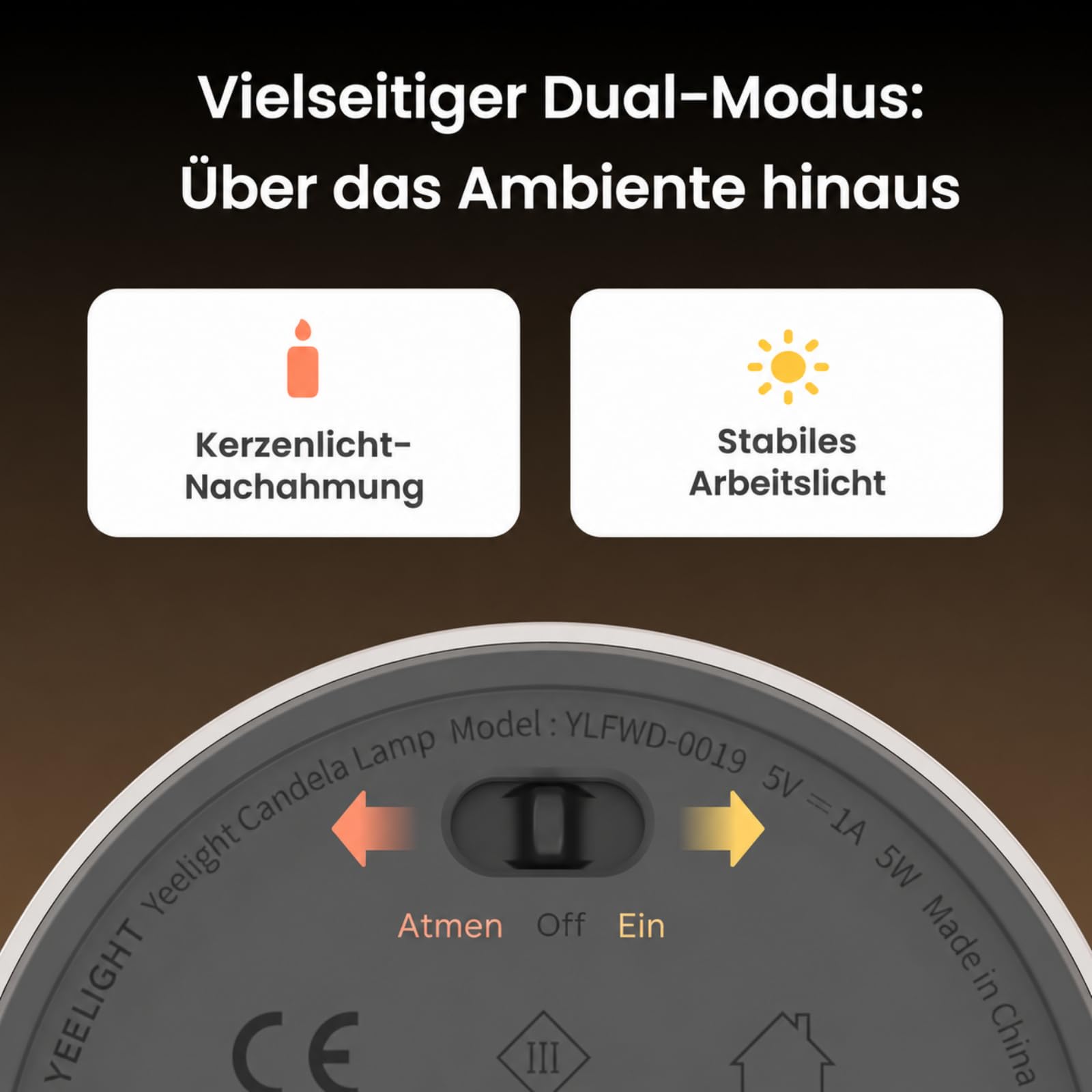 YEELIGHT Akku Tischlampe Kabellos, LED Nachttischlampe Dimmbar 1800K, Wiederaufladbare Tischleuchte mit Kerzenlicht-Atmung, Tragbare USB-C Batterielampe für Schlafzimmer, Wohnzimmer, Esstisch, Deko