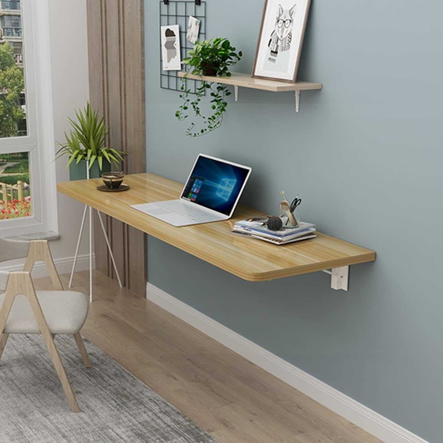ZHANGGL Wall-Mounted Folding Table - Compact Floating Laptop Desk for Small Spaces Home Office Bedroom Balcony - Space-Saving Workstation Solution