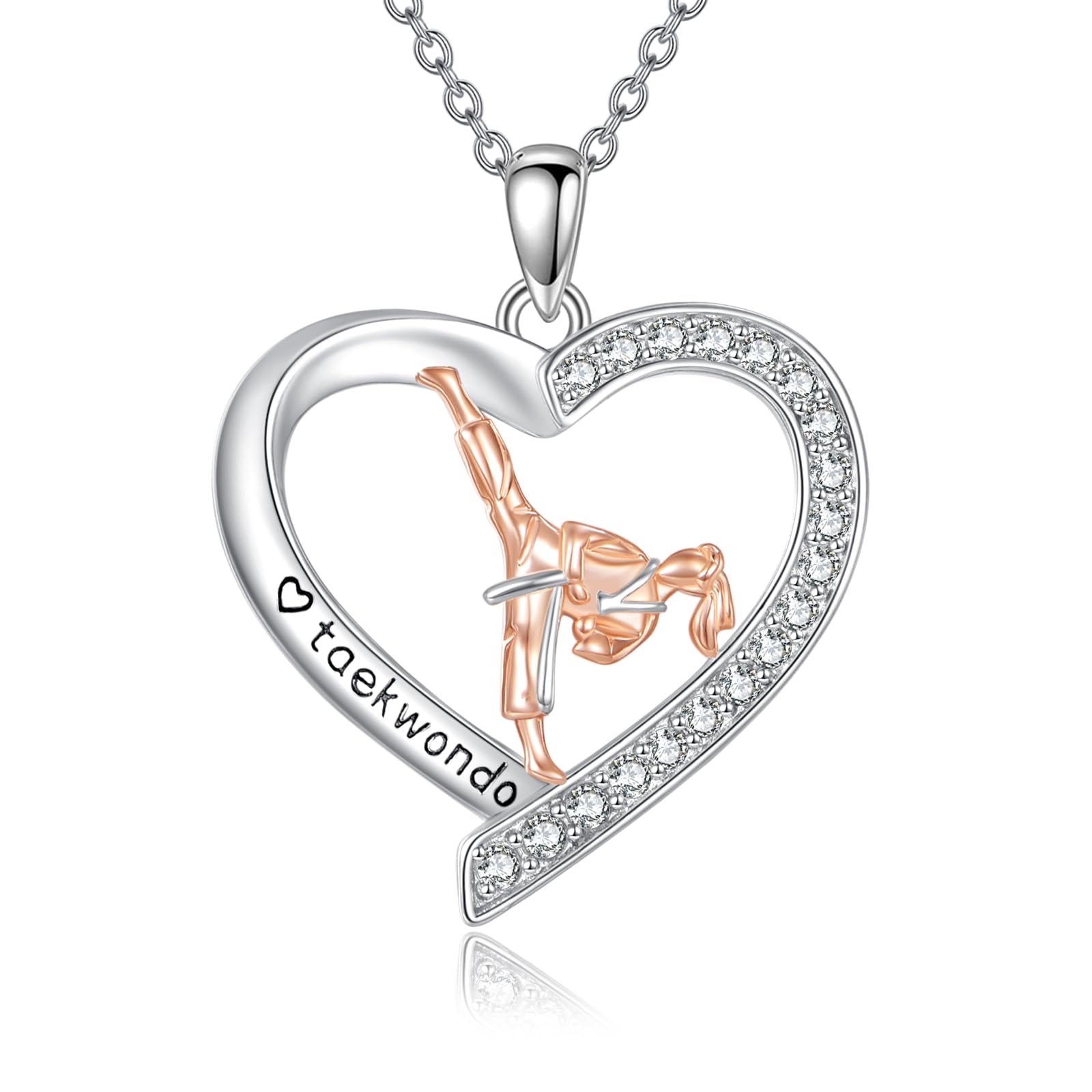 Taekwondo Necklace Sterling Silver Karate Martial Heart Pendant Necklace Taekwondo Jewelry for Women Karate Gifts