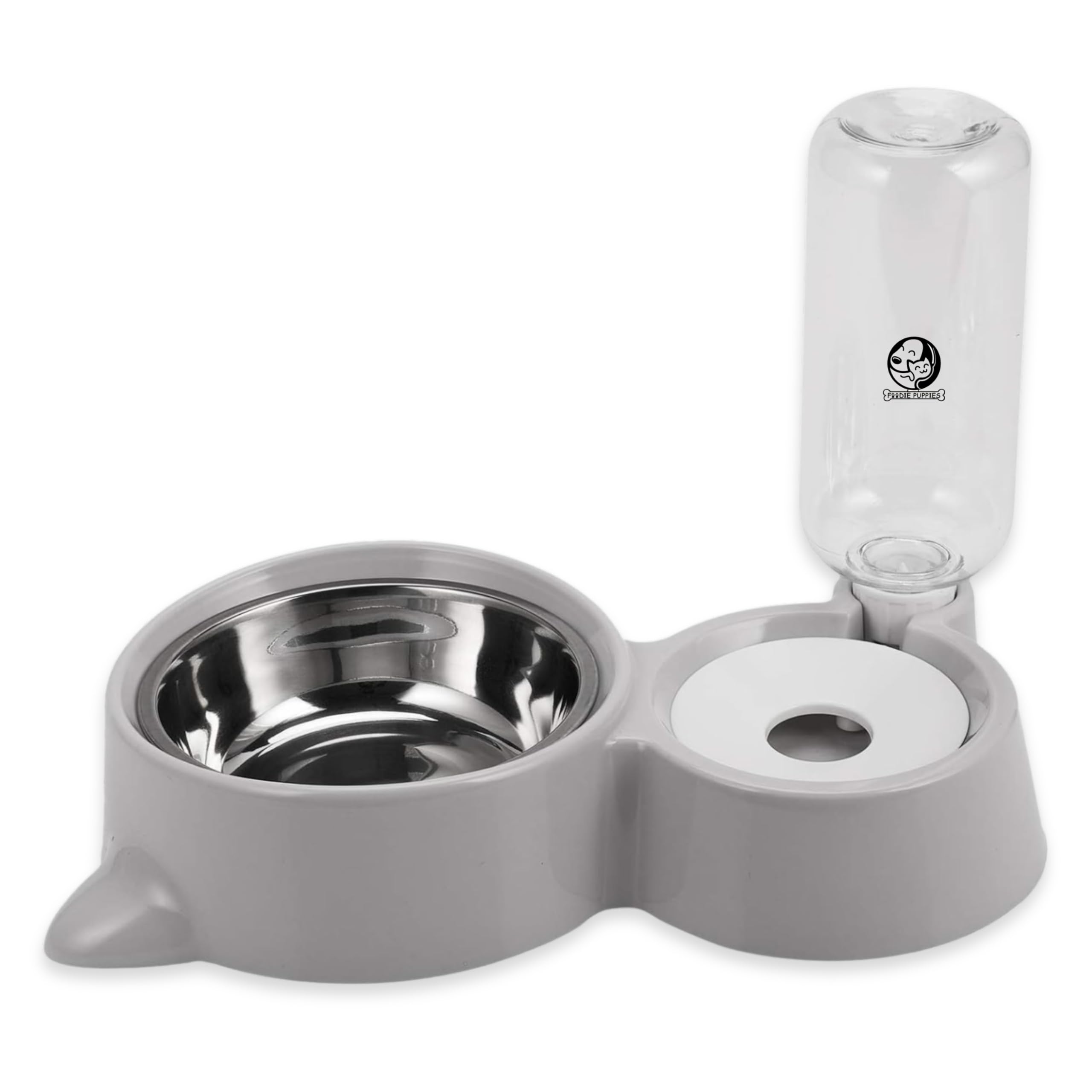 Foodie Puppies 2-in-1 Pet Feeding Bowl and Water Bottle Set for Puppies and Cats | Stainless Steel Bowl | Wet and Dry Food Bowl with Automatic Water Flowing Dispenser Bottle