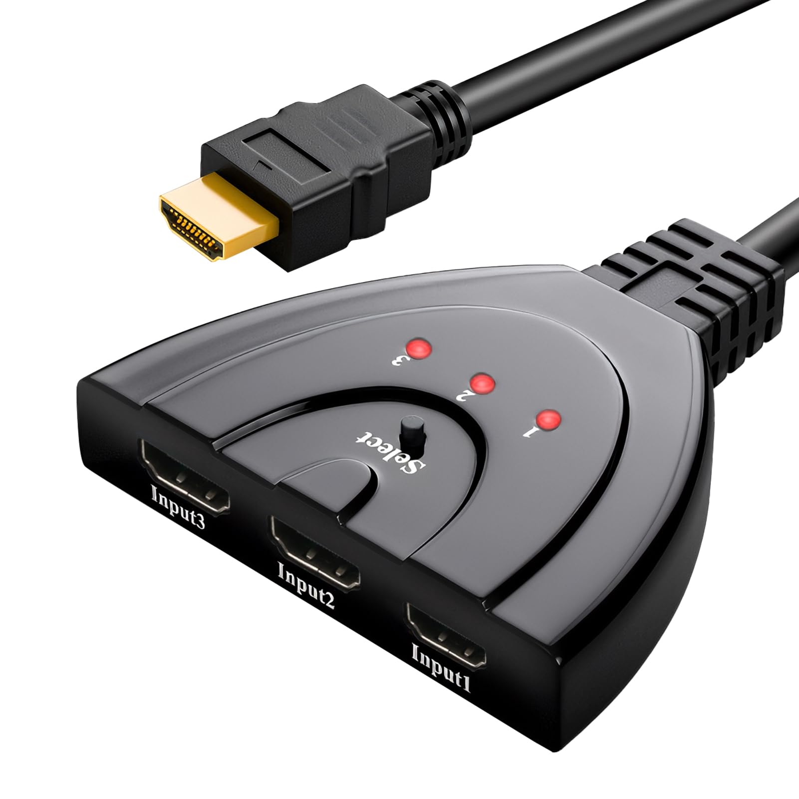 HDMI Switch 3 Ports Commutateur HDMI Sélecteur Splitter 3 Entrée 1 Sorties Répartiteur 4K@30Hz Full HD Pris en Charge Câble Haute Vitesse UHD pour PS5 for X Box Roku Fire TV Stick HDTV One chromecast