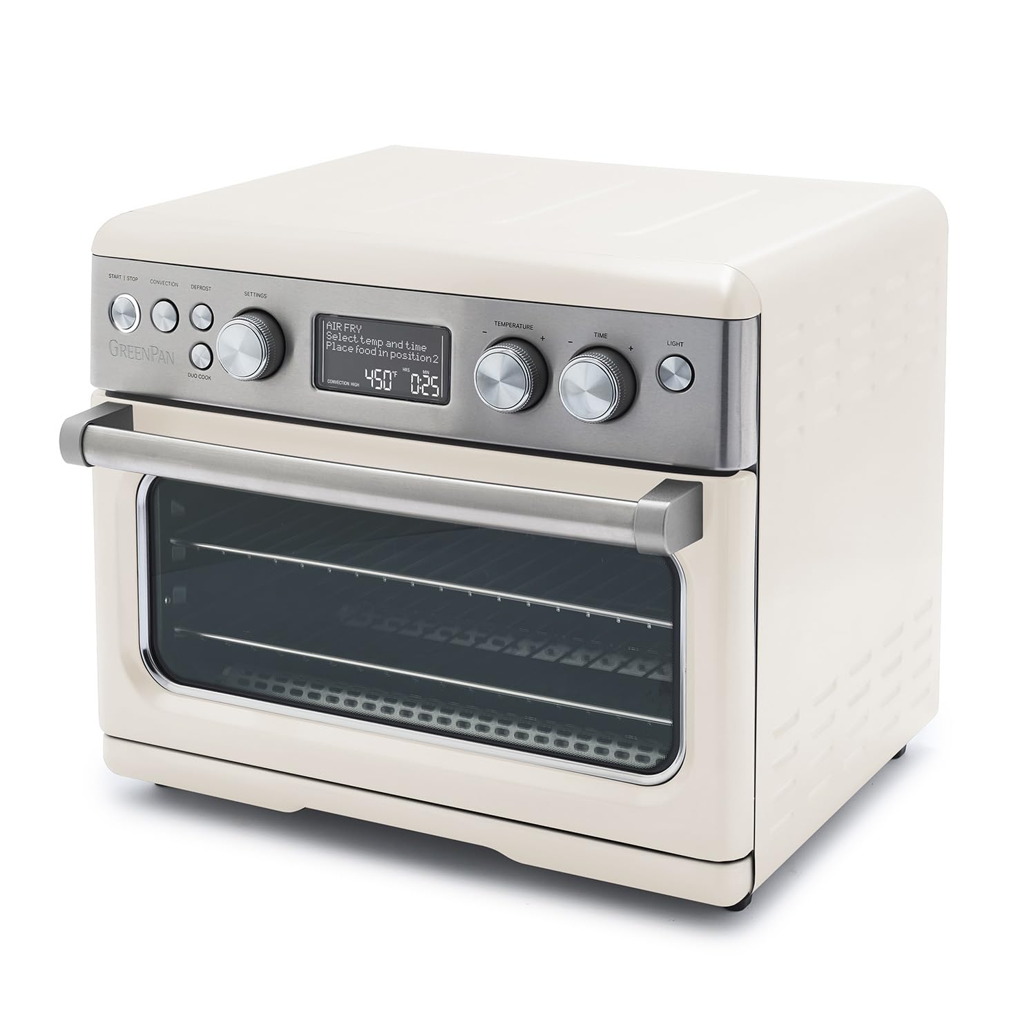 GreenPan Elite Air Fry Convection Oven, 13 Easy to Use Presets, PFAS-Free Nonstick Interior, Adjustable Racks, Baking Pan, Pizza Pan, Basket, Crumb Tray, Cloud Cream