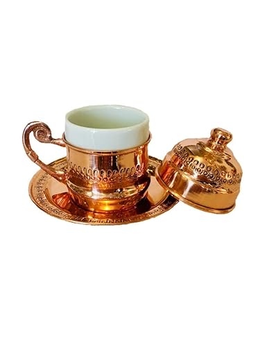 Miniatura 5 de Turkish Copper Coffee Set for 6, Greek Arabic Coffee Serving Set, Pure Copper Copper Cups.