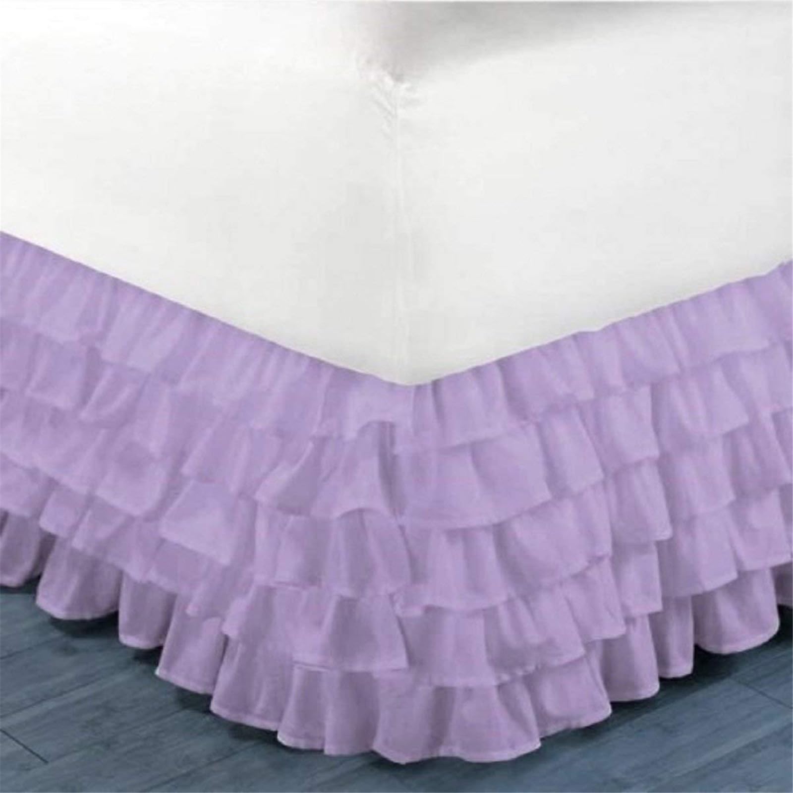 Surwin Pleated Bed Valance Sheet Single Double King, Princess Bed Base Wrap Extra Deep Frilled Fitted White Valance Sheet Easy Care Bed Skirt Soft Microfibre Breathable (150x200x45cm,Light purple)
