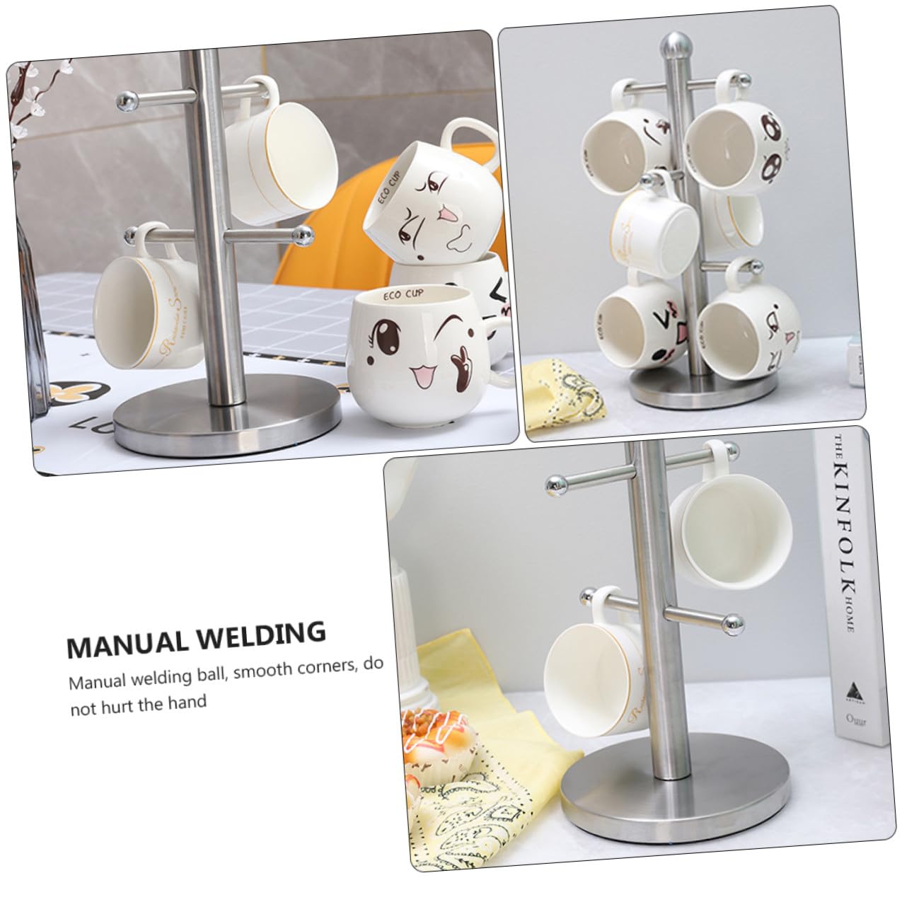 VALICLUD Porte-tasses pour Suspendre et Exposer Tasses en Acier Inoxydable Argenté Design à Six Crochets pour Cuisine ou Table