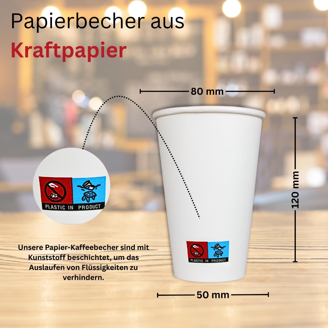 Enpack 1000 Kaffeebecher 300 ml (12 oz) - Einwegbecher für Kaffee, Tee & Kakao - Hitzebeständig, Recycelbar - To Go Becher aus Blanco-Papier - Umweltfreundlicher Getränkebecher