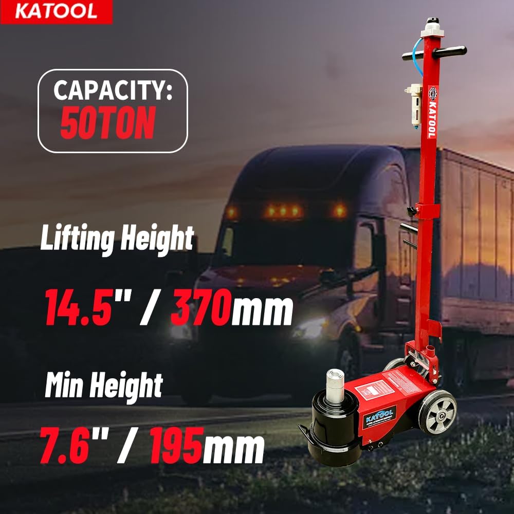 50 Ton Heavy Duty Horizontal Pneumatic Hydraulic Lift Fit, Truck Lift Jack with A Lifting Range of 7.6"-14.5 Inches, for Garages and Repair Shops (KT-J50T)