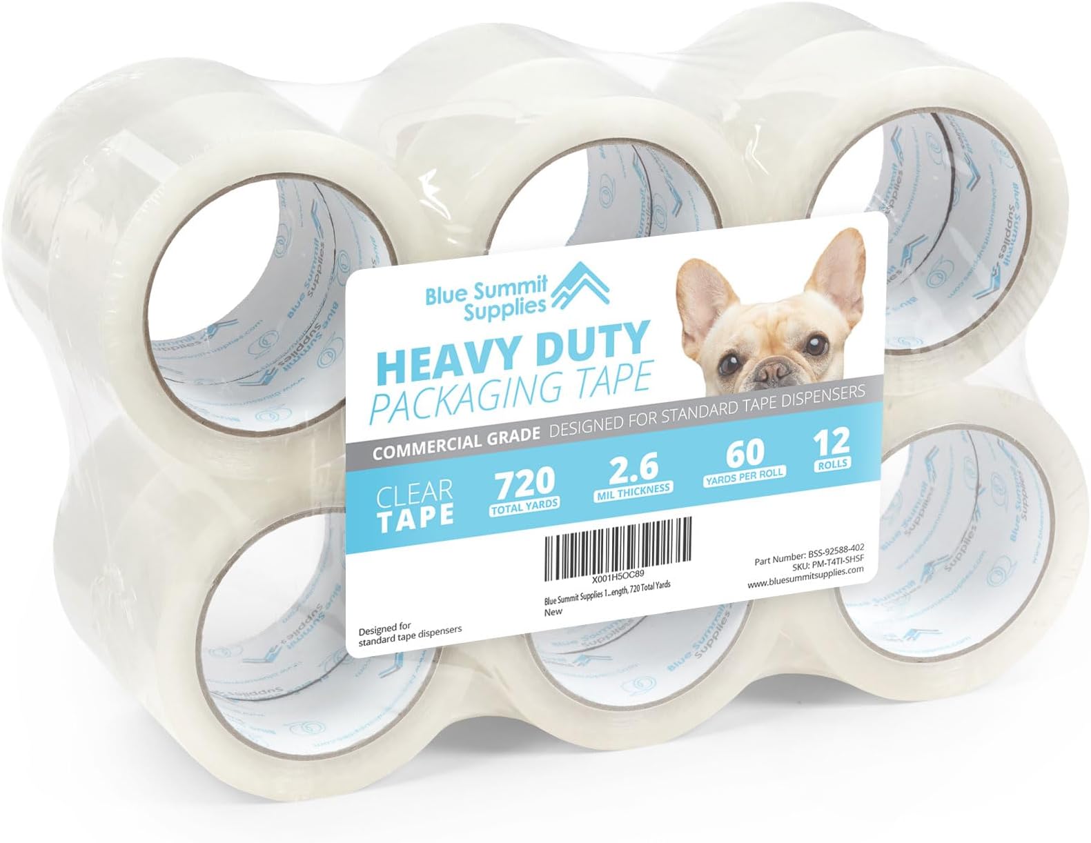 Blue Summit Supplies Clear Packing Tape Refills Bulk, 12 Pack, Heavy Duty Packaging Tape Rolls, 2 Inch Wide for Moving Boxes, Shipping, Sealing, 2.7mil Thick, 60 Yard Length, 720 Total Yards