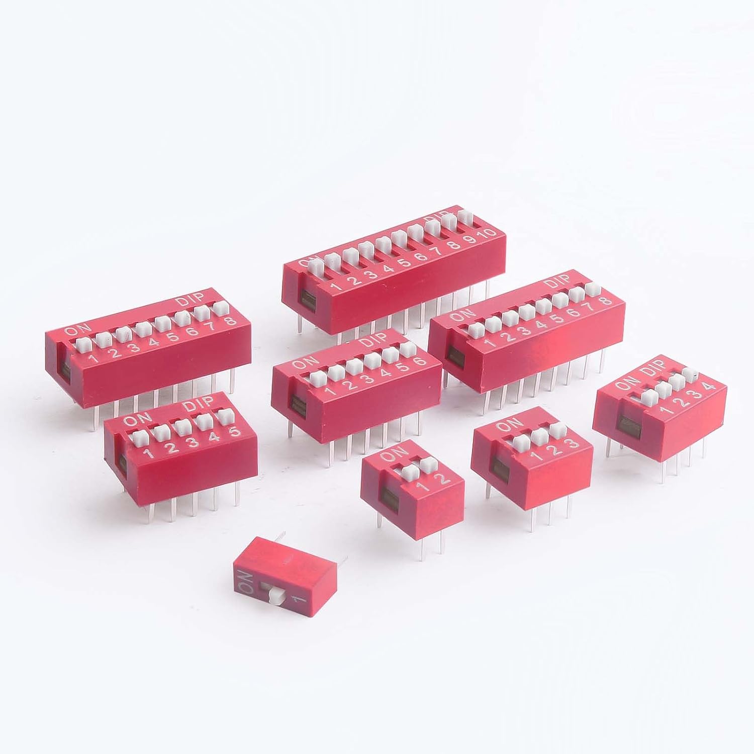 40pcs Double Row Dip Switch Kit, Slide Type Dip Switch 1 2 3 4 5 6 8 10 Position 2.54mm PCB Mountable On Off Toggle Button for Circuit,Breadboard