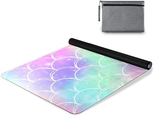 Miniatura 3 de Rainbow Galaxy Mermaid Scales Toalla de yoga antideslizante gruesa para niños, respetuosa con el medio ambiente, de goma, plegable, esterilla de