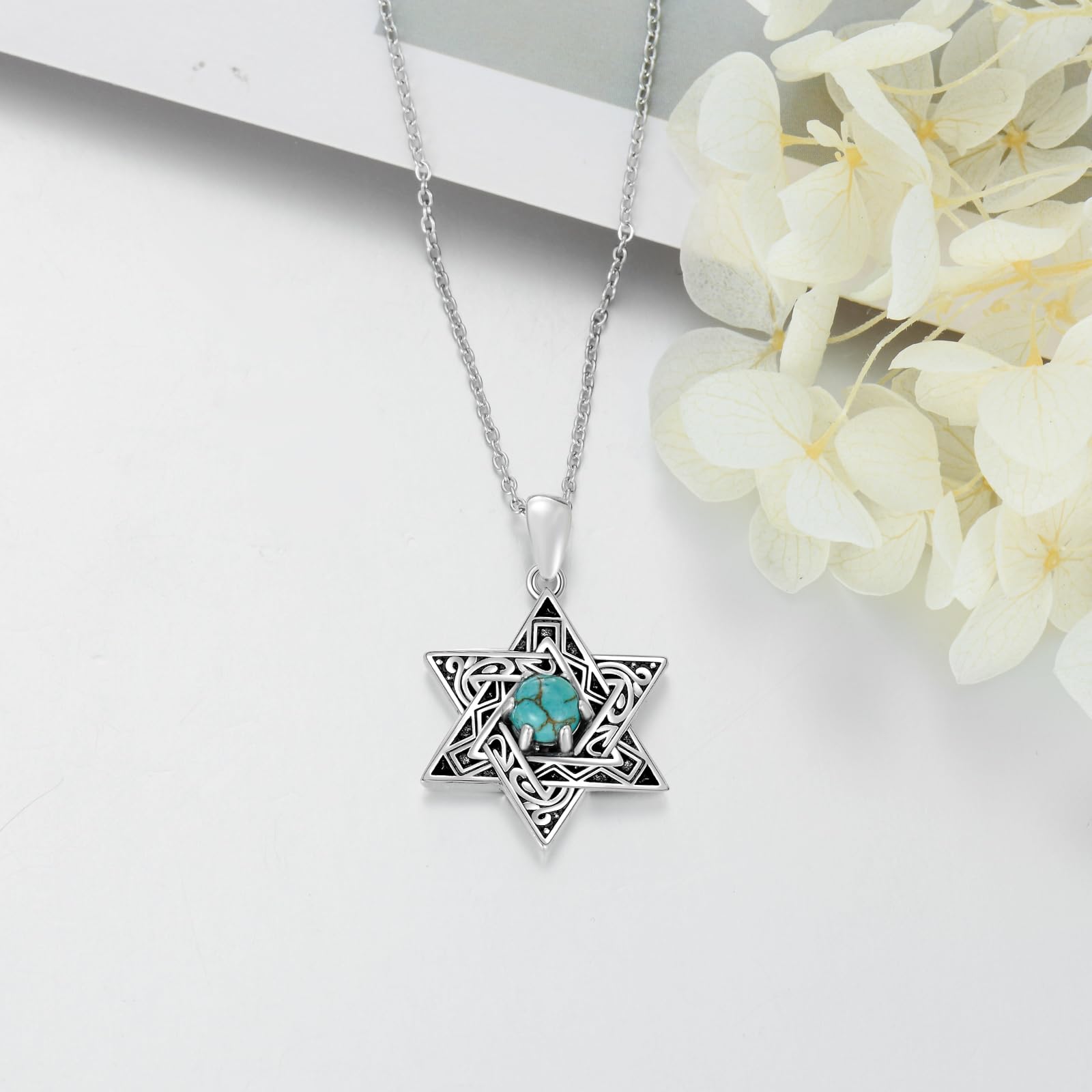 Collana con stella di David, in argento Sterling 925, con ciondolo a forma di stella di esagramma turchese, gioiello religioso ebraico, regalo per donne, Argento sterling