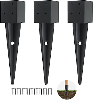 3 Pcs 4x4 Fence Post Anchor Ground Spike (Inner Size 3.6"x3.6") Black Powder Coated–Mailbox Post Anchors 16", for Deck,Fence,Railing,Mailbox..