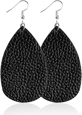ROSTIVO Leather Earrings for Women Teardrop Leather Earrings Simple Dangle Earrings Black