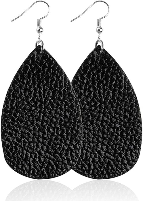ROSTIVO Leather Earrings For Women Teardrop Leather Earrings Simple Dangle Earrings (Black)