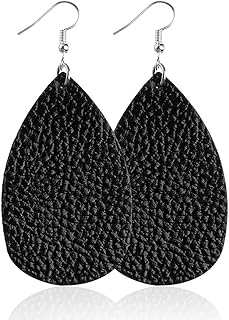 ROSTIVO Leather Earrings for Women Teardrop Leather Earrings Simple Dangle Earrings (Black)