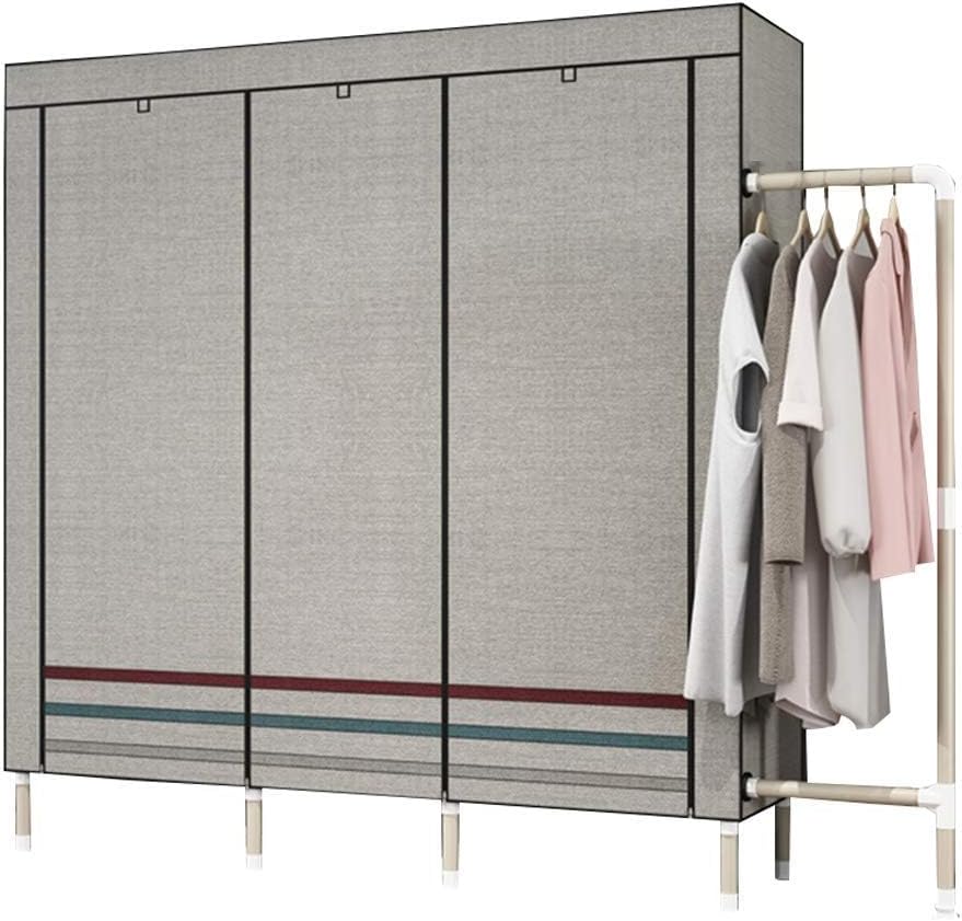 Foldable Closets Canvas Wardrobe Cupboard Clothes Hanging Rail Storage Shelves,168cm*180cm*50cm/110cm*180cm*50cm Two Sizes, 25MM Thick Steel Pipe,Type C-168CM (Type a 110CM)