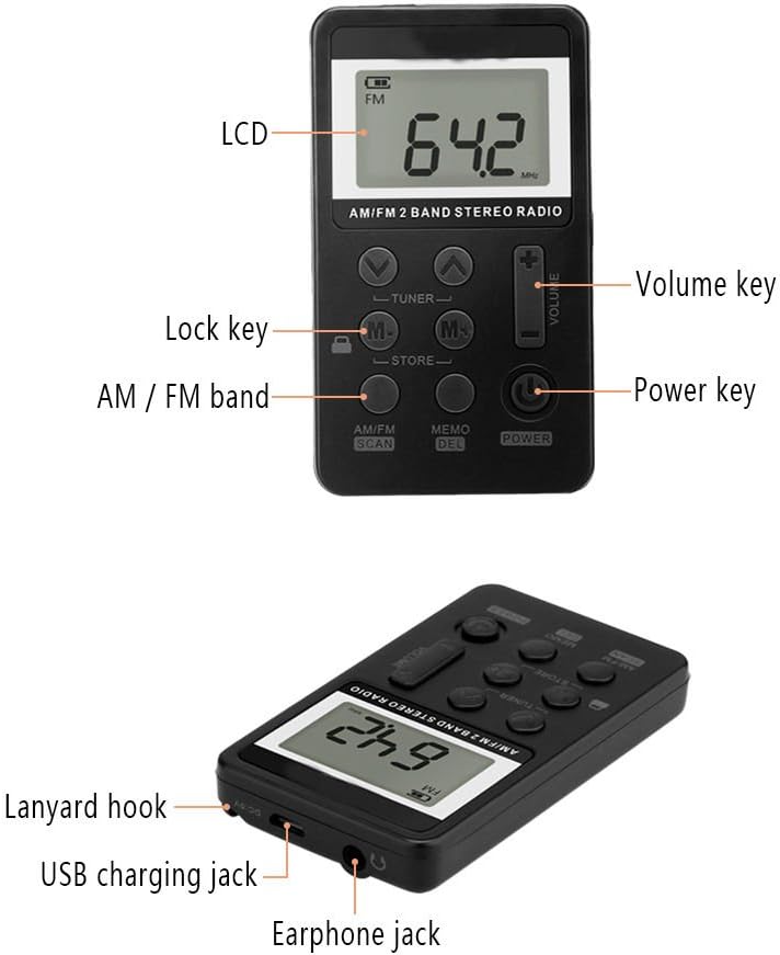 ZEERKEER Pocket Radio AM/FM Walkman Radio with Stereo Headphones, Rechargeable Battery and LCD Display, Portable Digital Tuning Stereo Radio for Walk/Jogging/Gym/Camping(Silver) : Electronics