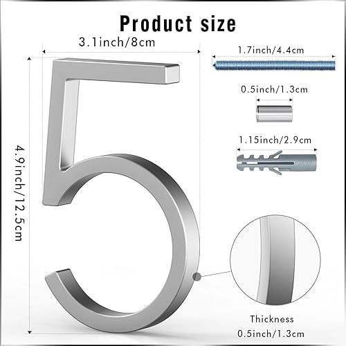 Miniatura 53 de VONDERSO - Letrero de dirección flotante de 5 pulgadas para exteriores de metal negro moderno para patio, calle y buzón, números de dirección Negro 1