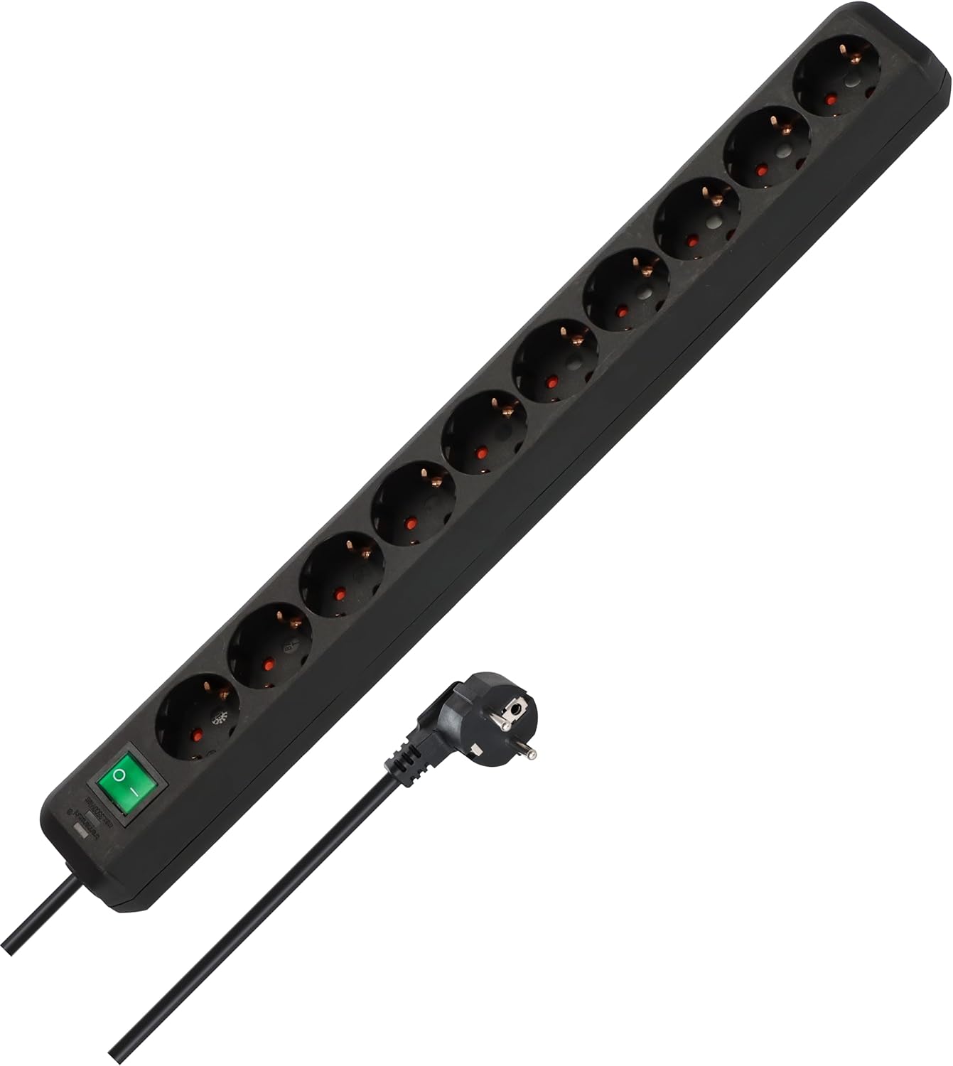 Brennenstuhl Regleta Eco-Line 10 tomas (regleta con mayor protección de contacto, interruptor y cable de 3 m) Negro | Regleta con mayor protección táctil, interruptor y cable de 3 m, negro
