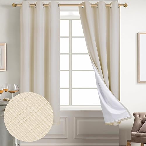 Miniatura 9 de Diraysid Cortinas 100% opacas de lino blanco para dormitorio, con ojales, aislamiento térmico, cortinas de oscurecimiento de habitación (2 paneles,