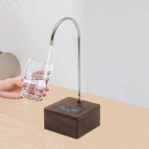 Dispensador de agua portátil de madera, dispensador de agua vintage de nogal para botellas de 5 galones, botellas de agua universales con carga USB,