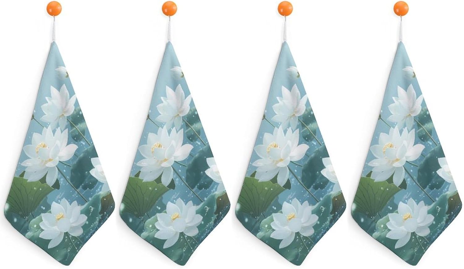 White Lotuses Flowers Towel Hand Towels Decorative Towel for Bathroom Kitchen Shower Gym 4PCS