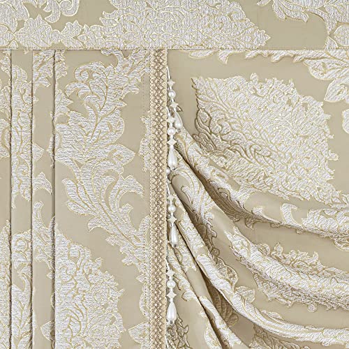 Loom And Mill Luxury Jacquard Waterfall Valance For Living Room, Elegant Damask Swag Window Valances With Beads, Beige Swag Curtains For Bedroom Banquet Holiday Decoration(W79Inch,1 Panel) #TOP6