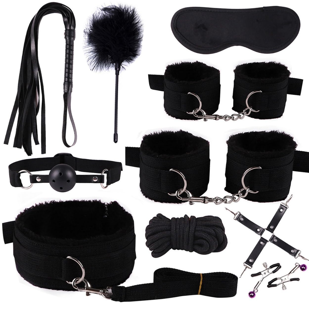 Set sessuale multifunzione 10 pezzi set con cinturino in nylon nero, dotato di cinturino regolabile - D19