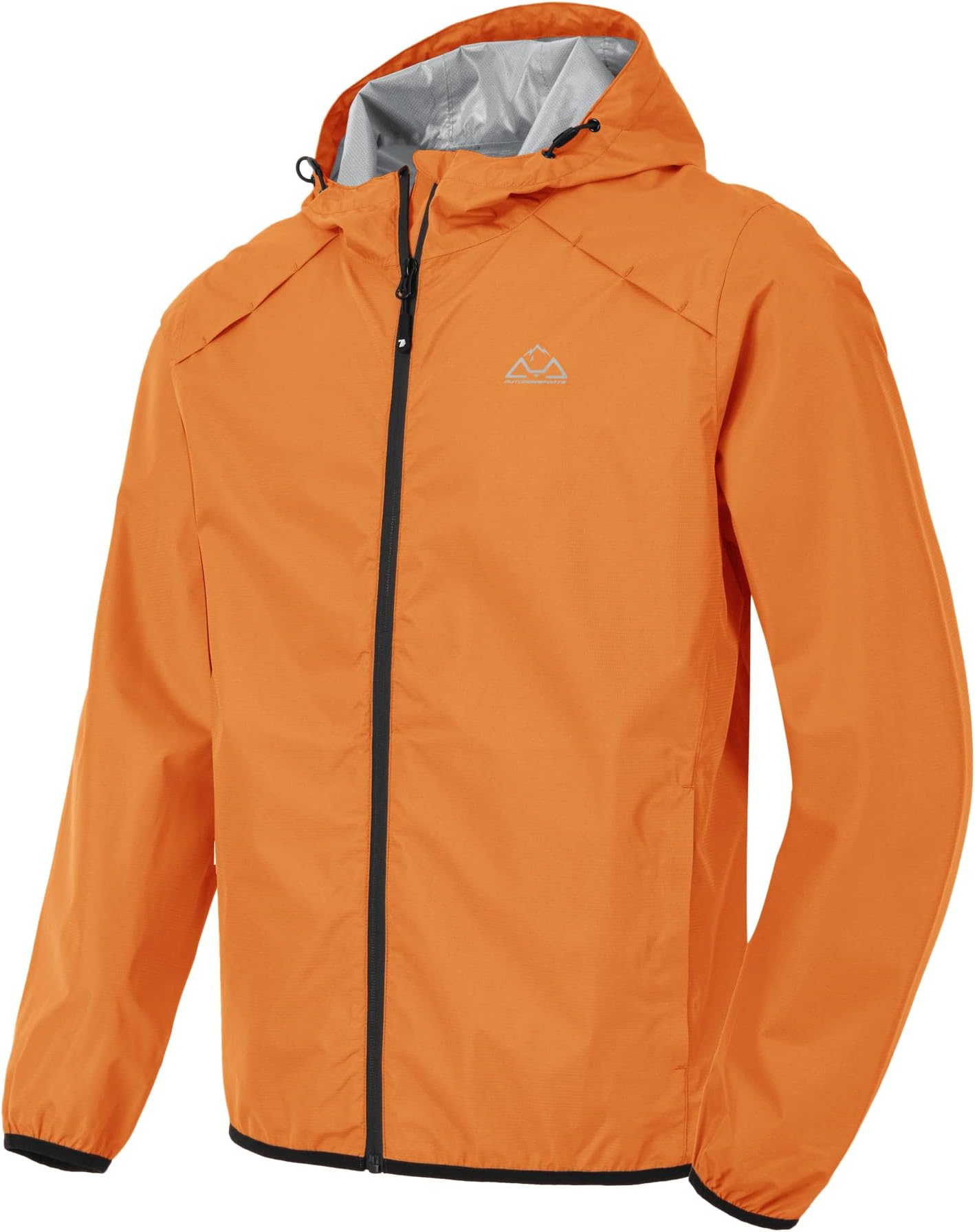 Men's Outdoor Waterproof Jackets Lightweight Packable Rain Coats Reflective Running Cycling Hooded Jacket with Zip Pockets