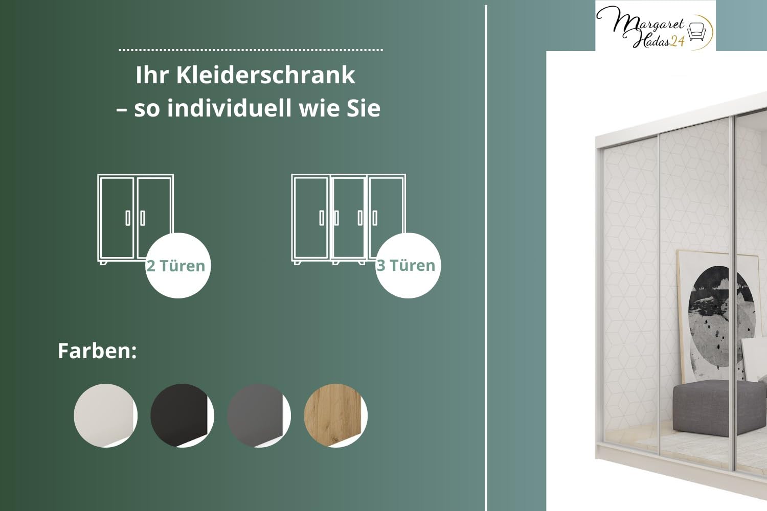 Kleiderschrank Darix mit Spiegel, Organizer, Mehrzweckschrank, Schwebetürenschrank, Garderobenschrank, Kleiderstange, Kleiderständer, Flurschrank, 3-türig, Schrank, weiß, 180 cm