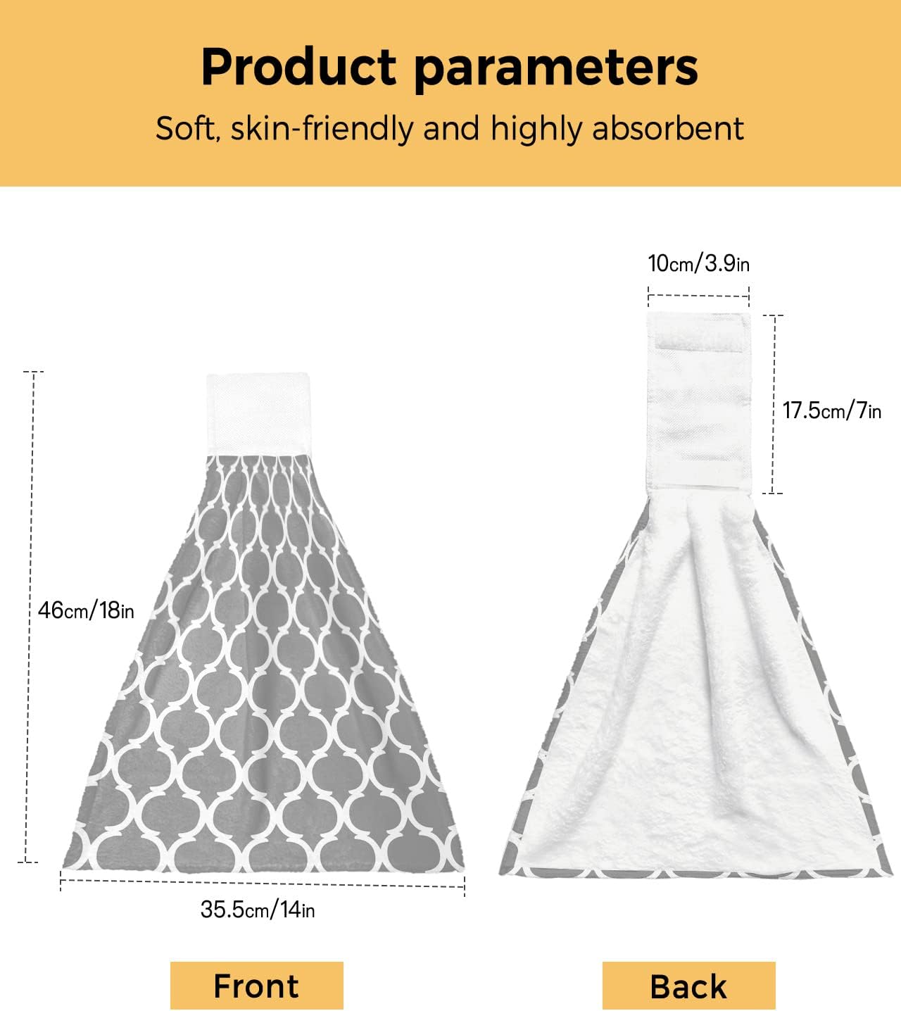 Hanging Kitchen Towels with Loop Moroccan Lattice Hand Tie Towels Set of 2 Grey Geometric Classic Quatrefoil Trellis Soft Absorbent Dish Dry Towel for Kitchen Bathroom Tabletop Tea Bar Decor