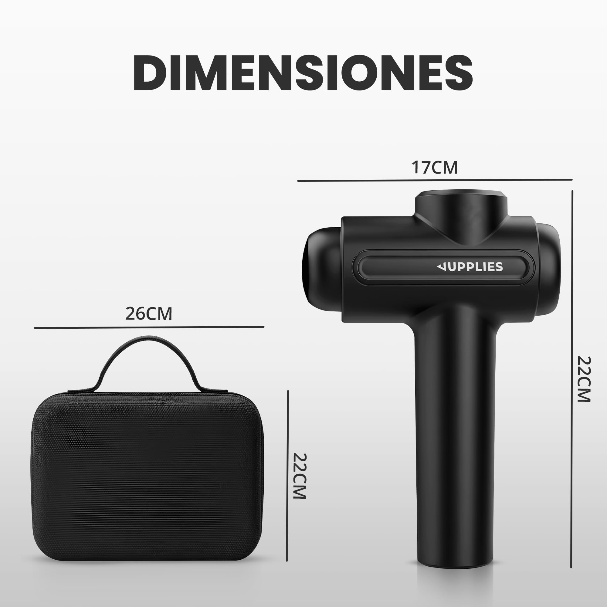 JUPPLIES Pistola de Masaje Muscular con 30 Velocidades, 6 Cabezales, Silenciosa, 5H Autonomía, Pantalla Táctil LCD, Estuche y Carga USB-C para Cervical y Espalda Profesional