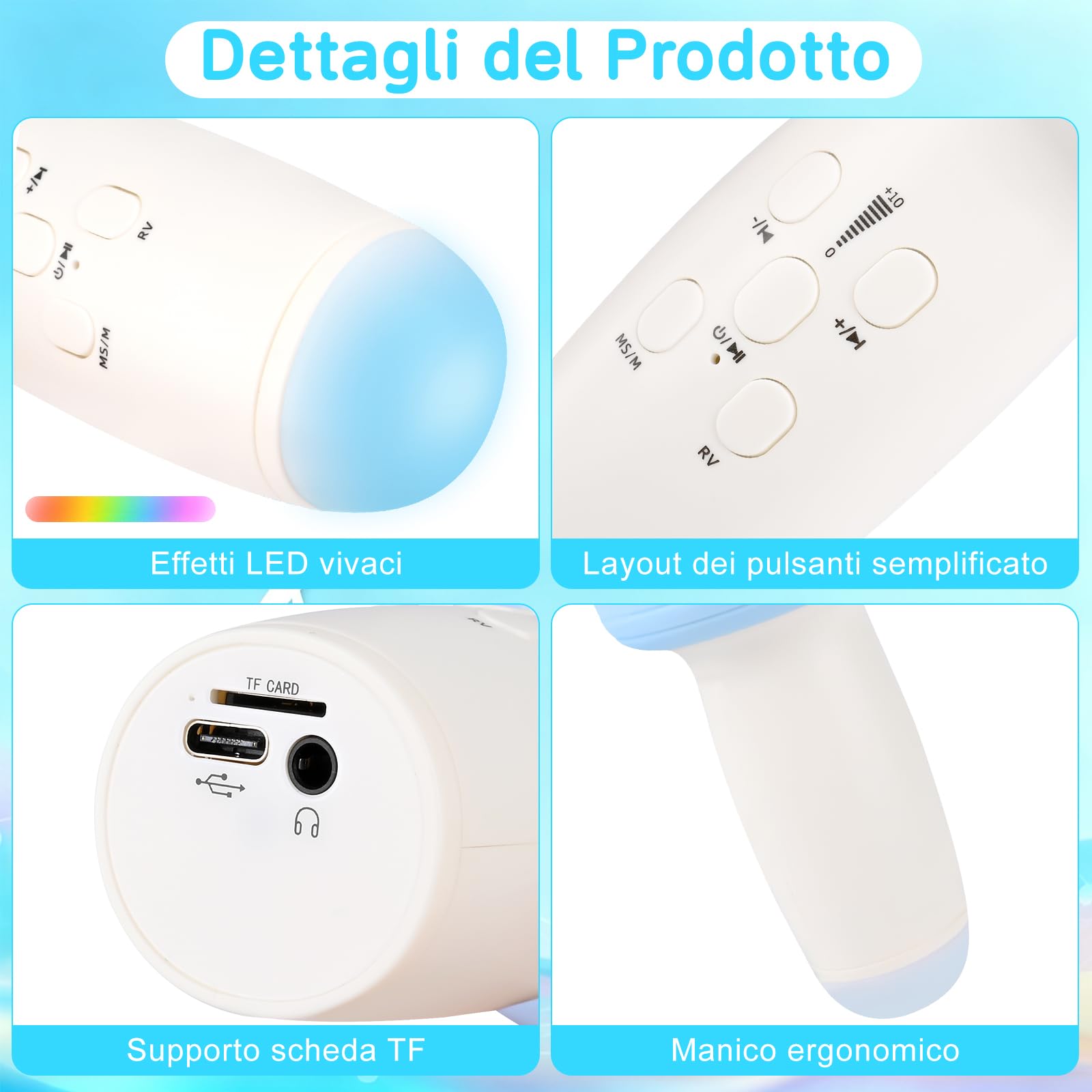 ZWOOS Microfono Karaoke Bambini Microfono Giocattolo Microfonos Wireless Bambini con Bluetooth, Effetti Cambio Voce e Luci LED 4-5 Ore Autonomia Microfonos per Bambinis 2 Anni per Party Famiglia, Blu