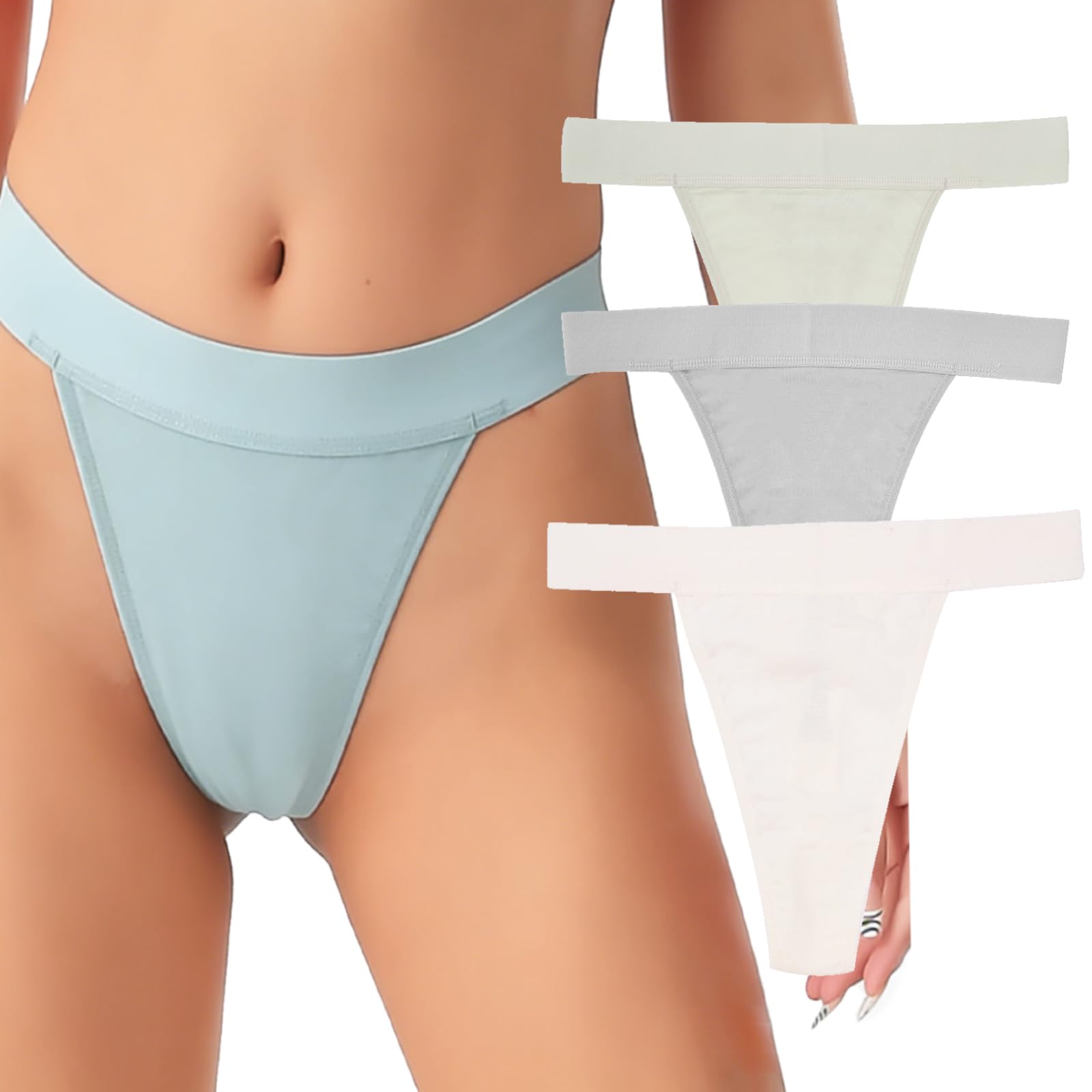 Lot de 4 strings taille haute pour femme - En coton respirant - Sans couture - Sous-vêtements en coton - Pour le sport, le quotidien, le travail, la plage