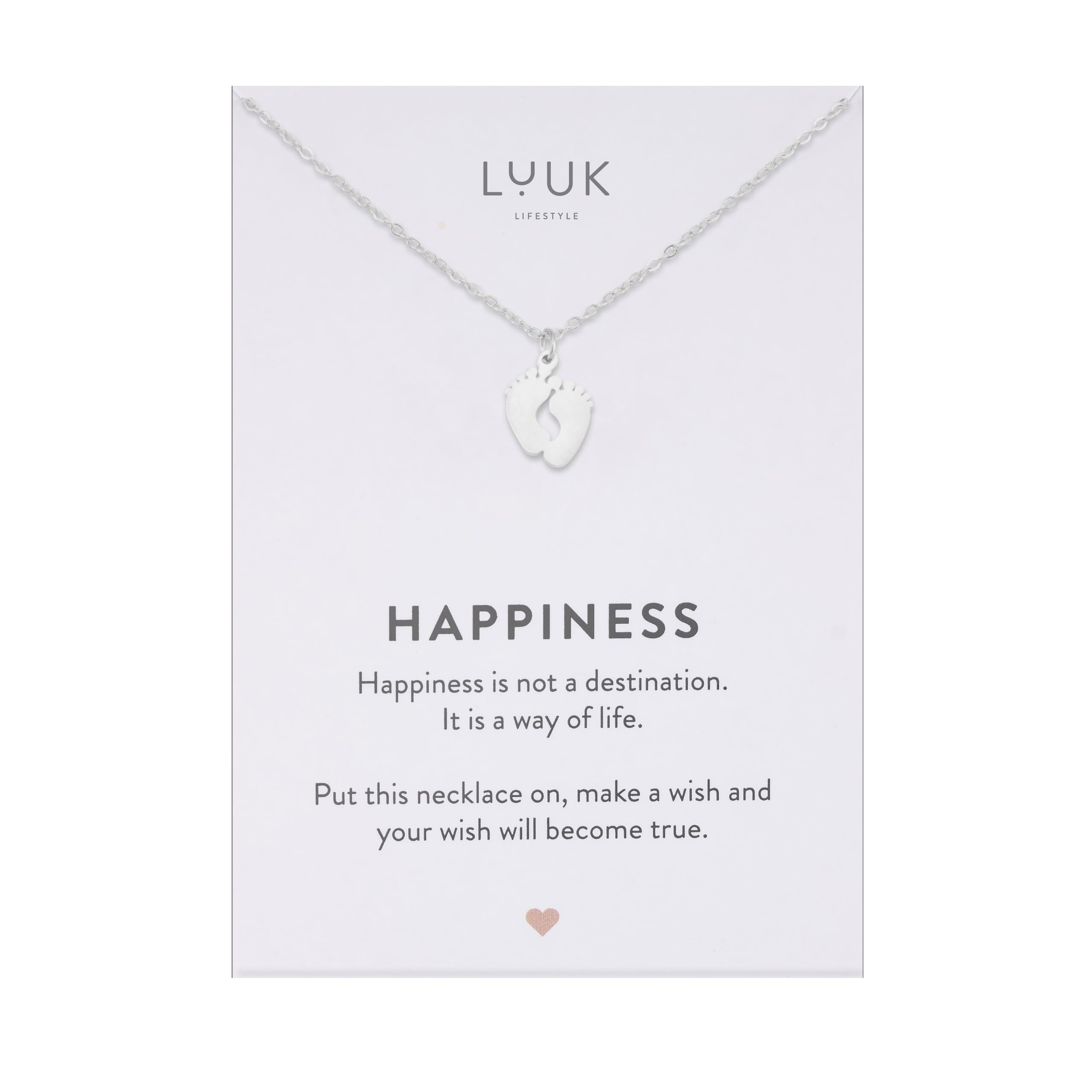 LUUK LIFESTYLE Collana con ciondolo diverso e acciaio inossidabile 50 cm, con carta HAPPINESS, idea regali donna, lei, ragazza, compleanno, portafortuna, gioielli elegante, argento, or, rosa