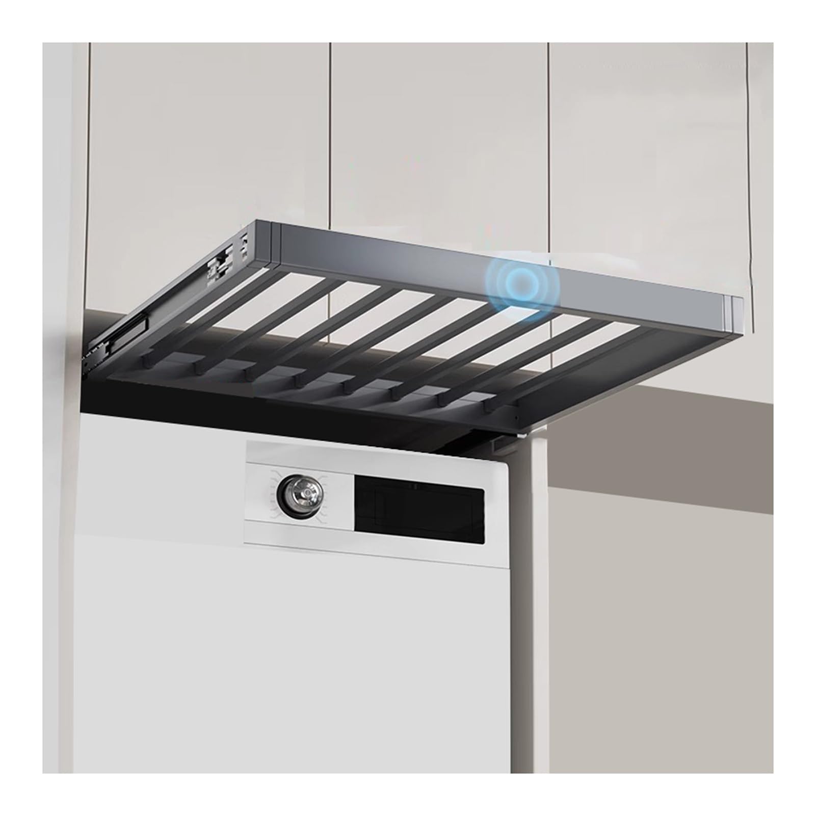 Generisch Unsichtbarer Wäscheständer aus Aluminium über der Waschmaschine, verstellbare Breite, multifunktionale, geräuschlose Schublade, Waschküche(Color 1,54x61-66cm)