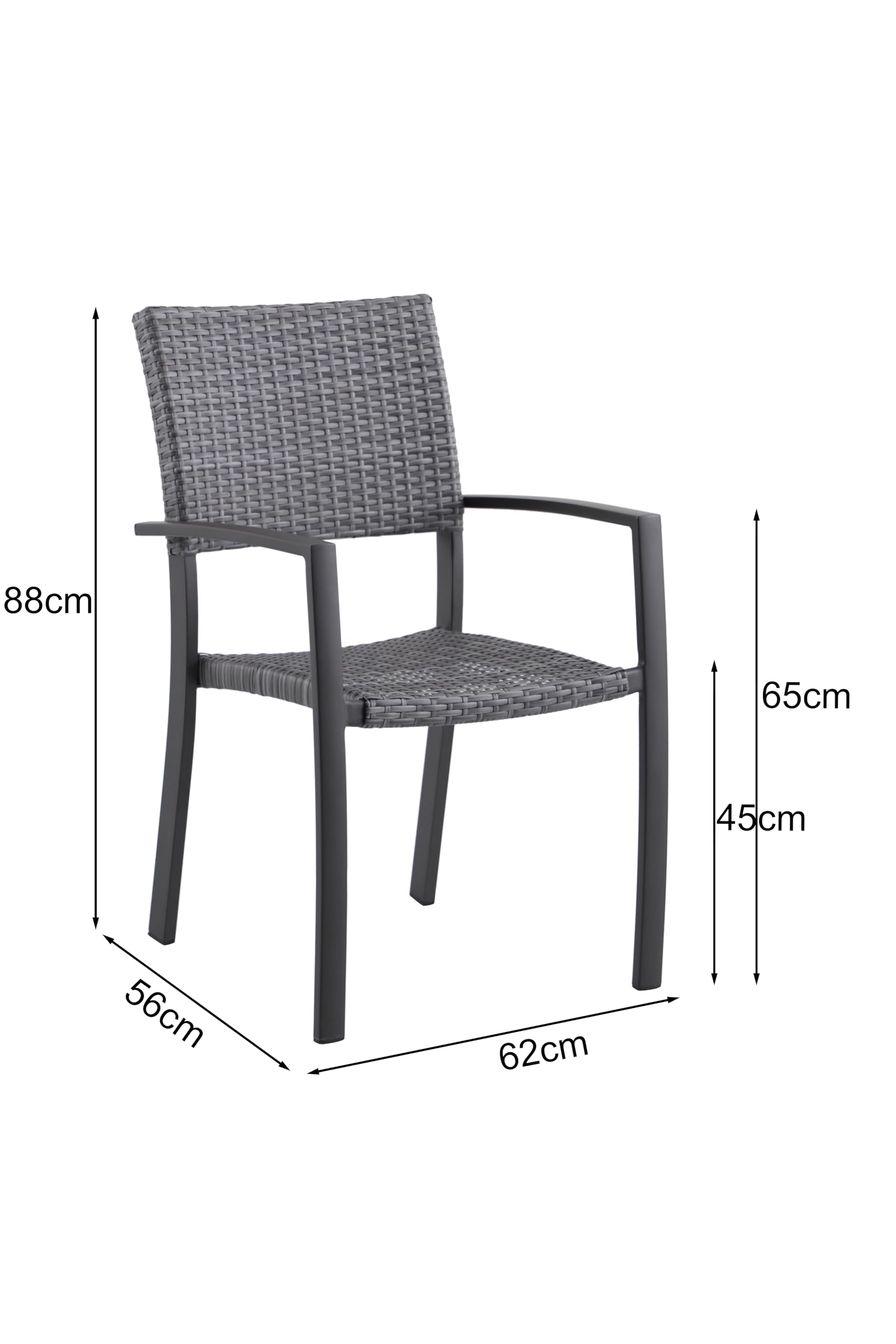 METRO Professional Gartenstuhl mit Armlehne Balsario, Aluminium/PE Rattan, 56 x 62 x 88 cm, Stapelbar, Wetterfest, 150 kg Tragkraft, Steingrau