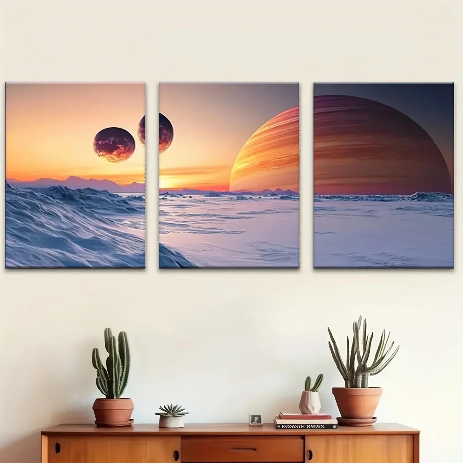 Yocheng 3pcs Minimalist Decorative Painting Canvas Poster With Cold Planet Theme Minimalist Watercolor Art Prints 21x30cmx3 No Frame