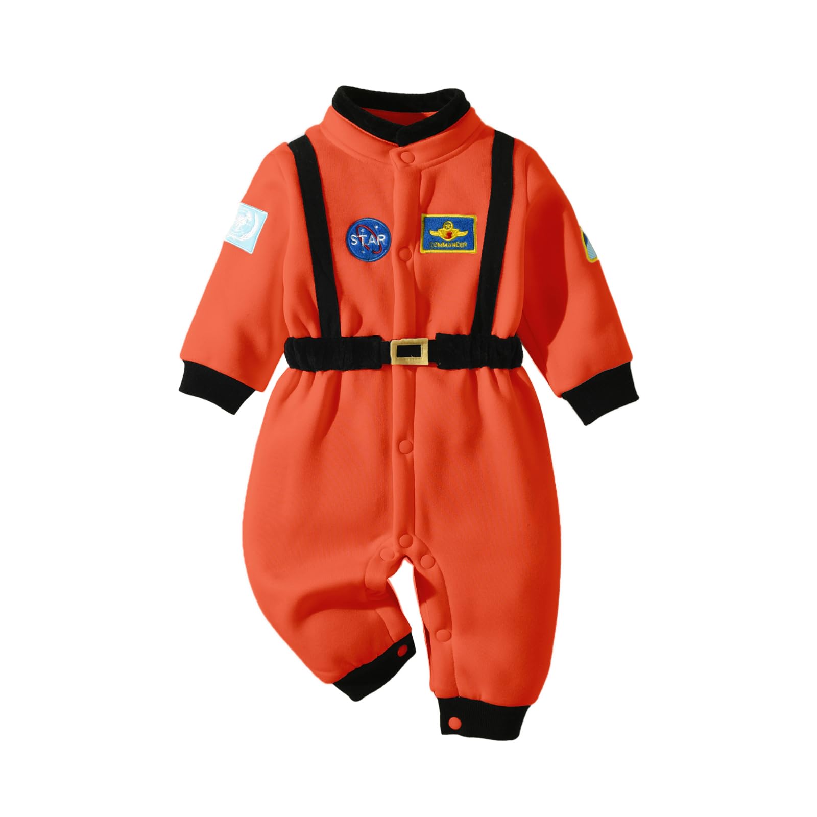BABWWNIX Astronaut Costume for Kids Long Sleeve Fleece Jumpsuit Novelty Cosplay Party Halloween Dress Up Romper Clothes (Orange, 18-24 Months)