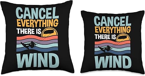 Miniatura 3 de Kitesurf Kiteboarding Apparel For Kiteboarder Kitesurfing Cancel Everything There is Wind Kiteboarding Throw Pillow 16x16 Multicolor