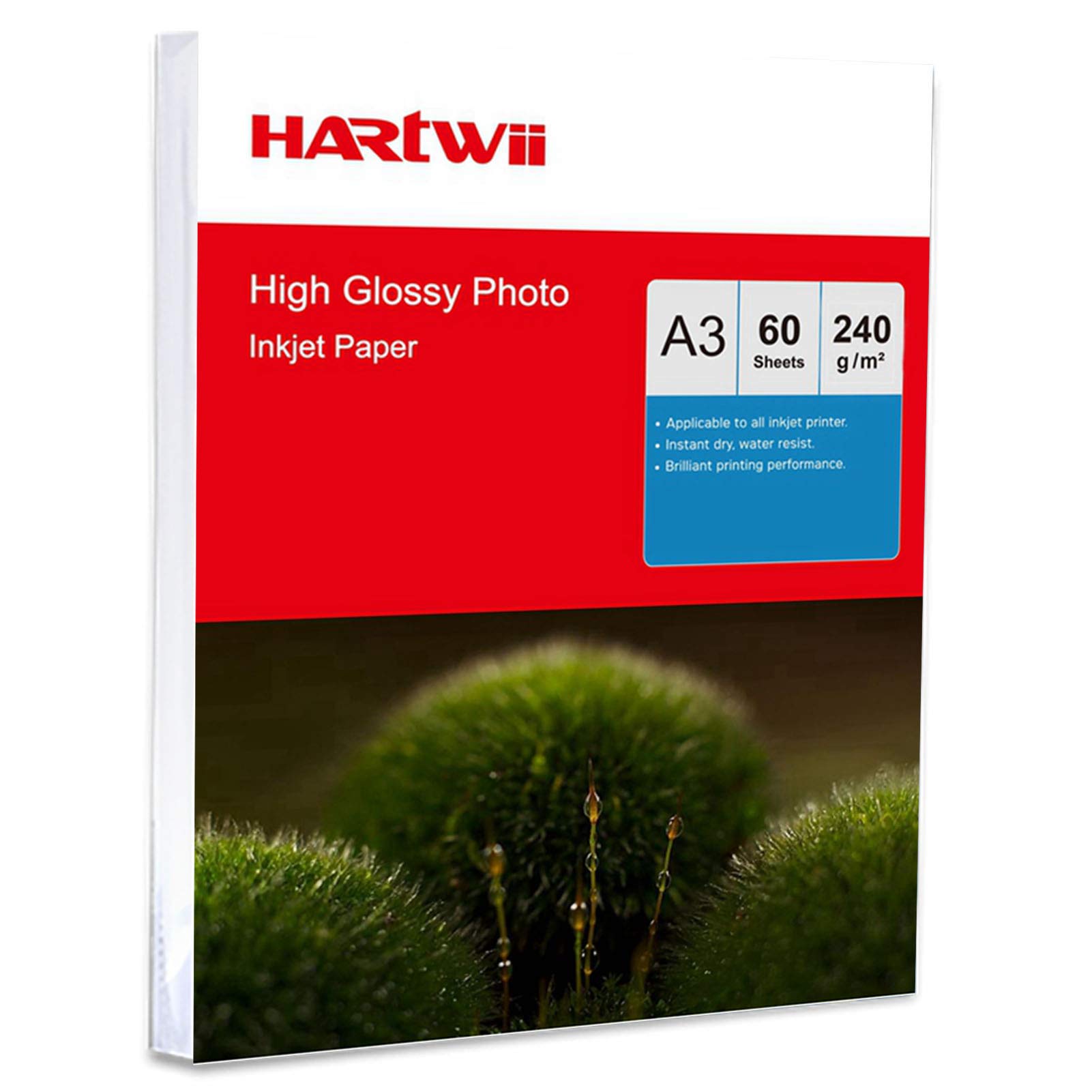 Hartwii A3 240Gsm High Glossy Photo Paper for Inkjet Printing - 60 Sheets