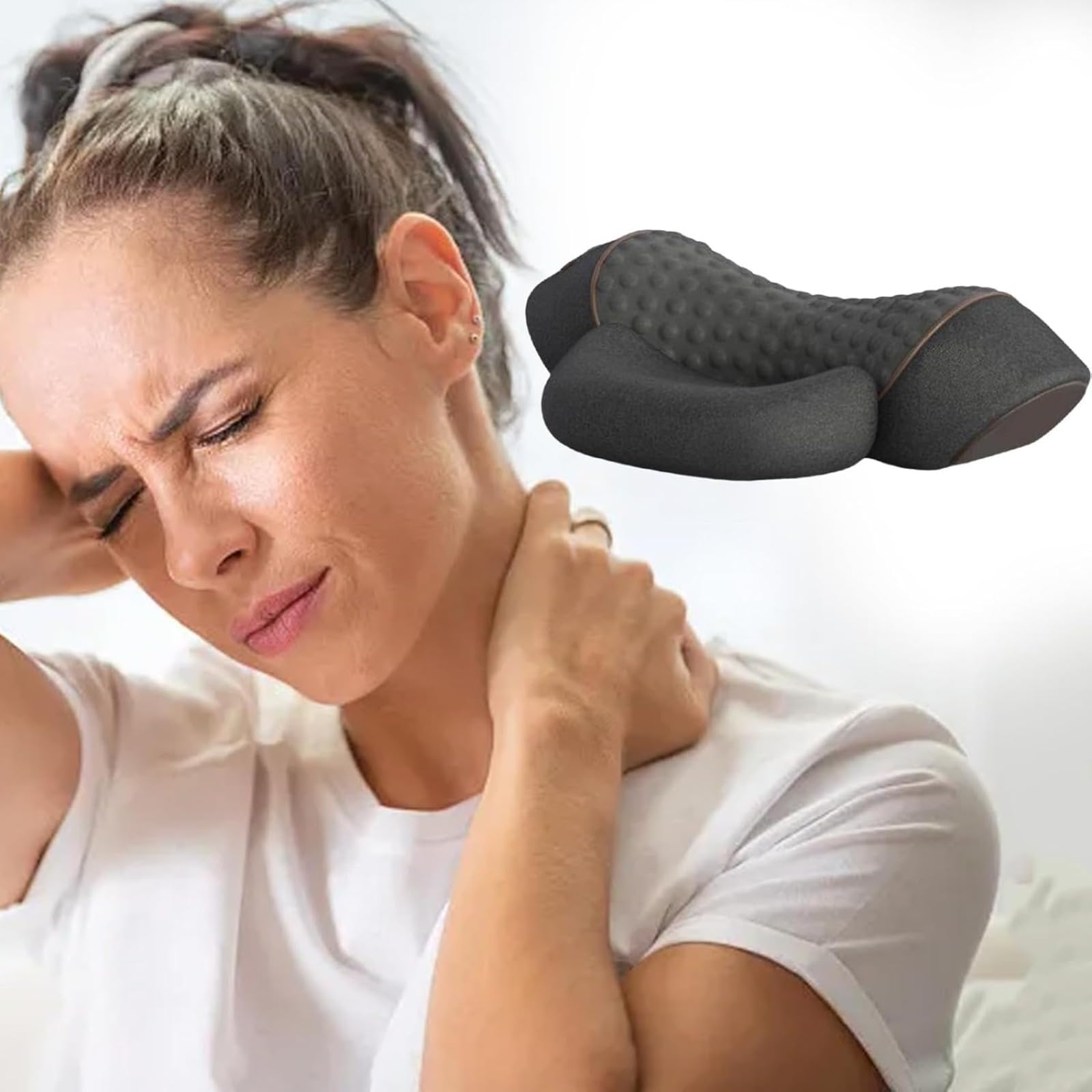 Qelara Almohada CerviFlex - 3 En 1 Masaje Cervical Con Calor, Espuma Viscoelástica, Diseño Ergonómico, Alivia Dolor De Cuello Y Hombros, Relajante, Apta Para Hogar Y Oficina. (Negro)